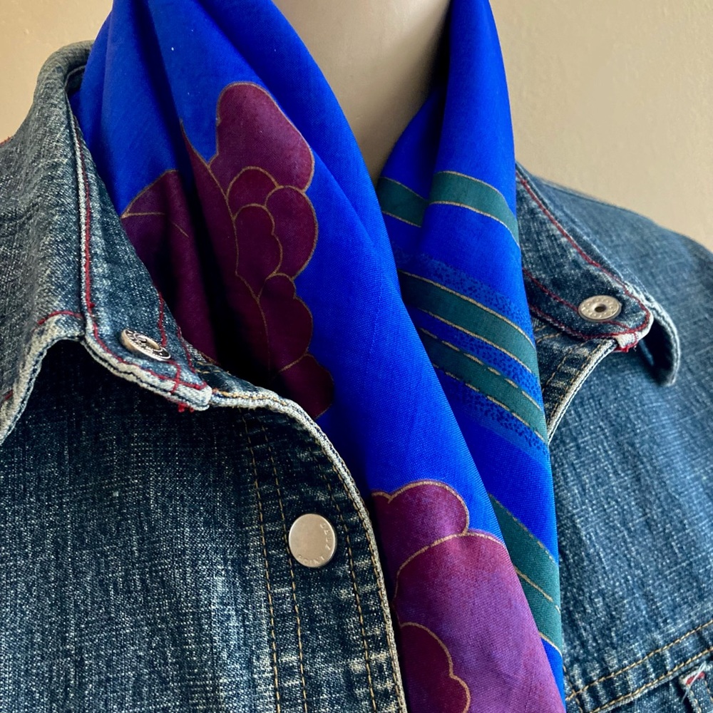THAI silk scarf, hand printed floral